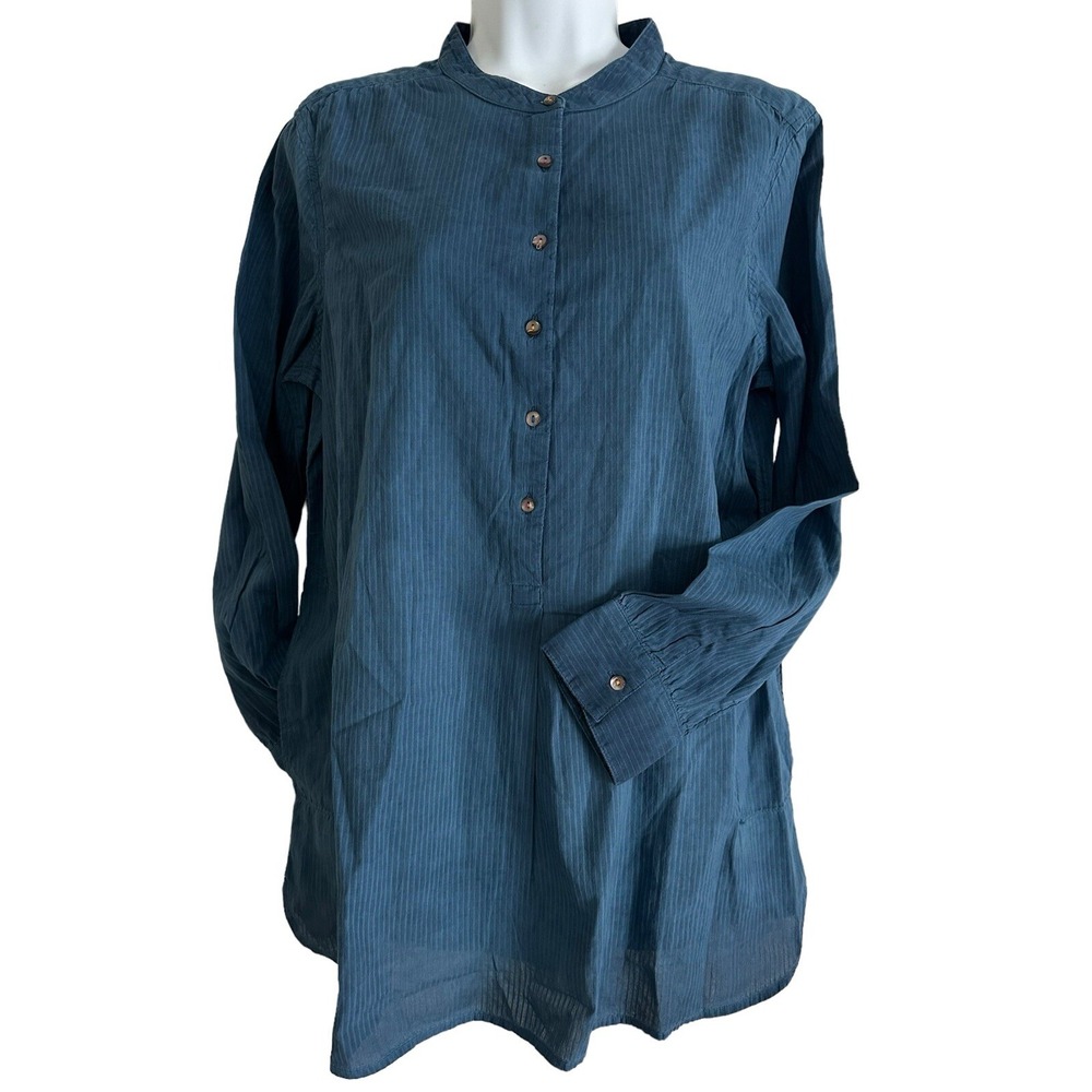 NIC + ZOE THE GARDEN SHIRT WOMENS INDIGO‎ BLUE PINSTRIPE NORDSTROMS NWT M